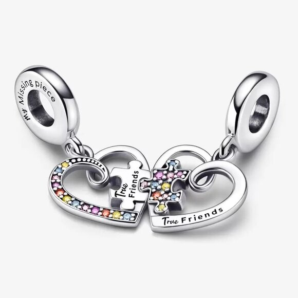 🌺Pandora Puzzle Piece Hearts Splittable Friendship Dangle Charm - Picture 3 of 4
